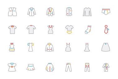 Clothes Colored Outline Vector Icons 2