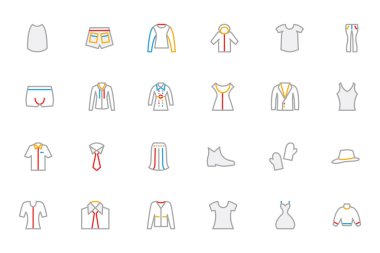 Clothes Colored Outline Vector Icons 4