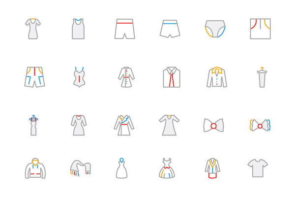 Clothes Colored Outline Vector Icons 3