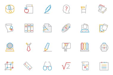 School and Education Colored Outline Vector Icons 3