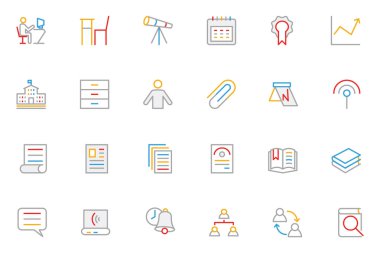 School and Education Colored Outline Vector Icons 6