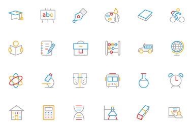 School and Education Colored Outline Vector Icons 1