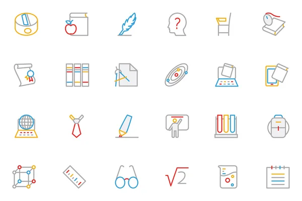 School and Education Colored Outline Vector Icons 3 — Stok Vektör