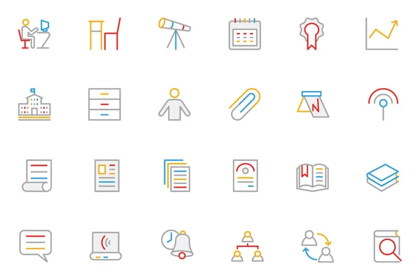 School and Education Colored Outline Vector Icons 6 — Stockový vektor
