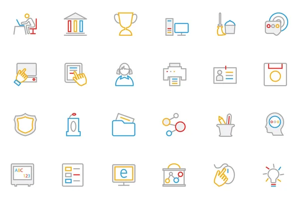School and Education Colored Outline Vector Icons 4 — Stok Vektör