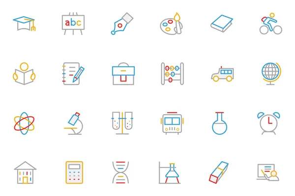 School and Education Colored Outline Vector Icons 1 — Wektor stockowy
