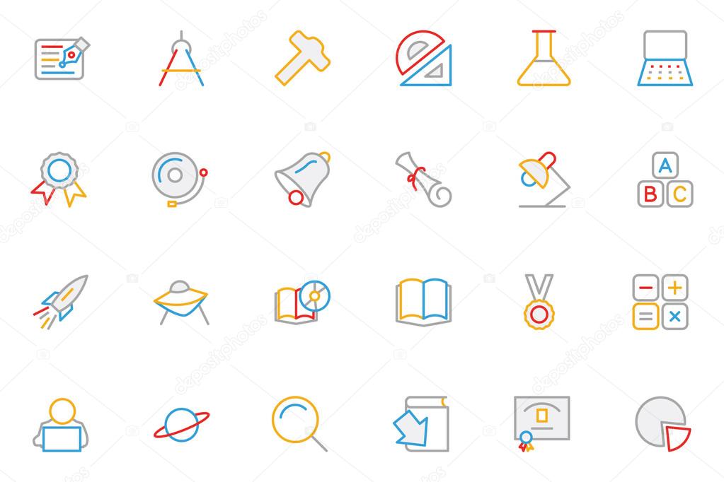 School and Education Colored Outline Vector Icons 2