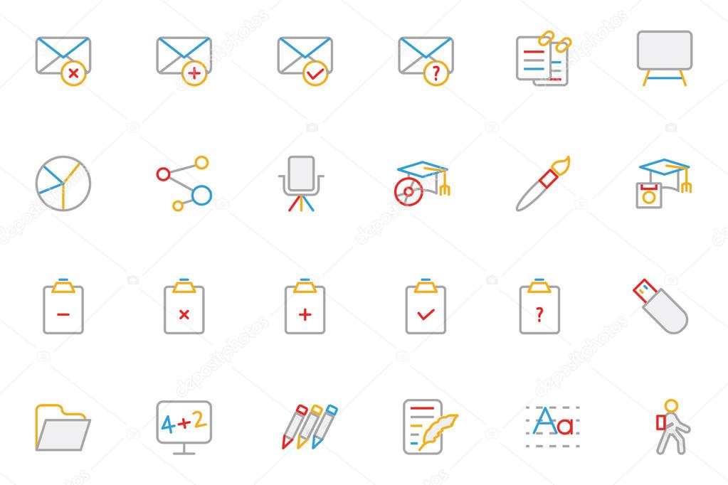 School and Education Colored Outline Vector Icons 8