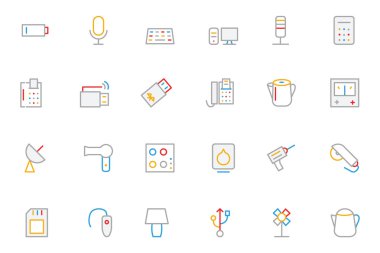 Electronics and Devices Colored Outline Icons 3