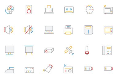 Electronics and Devices Colored Outline Icons 2