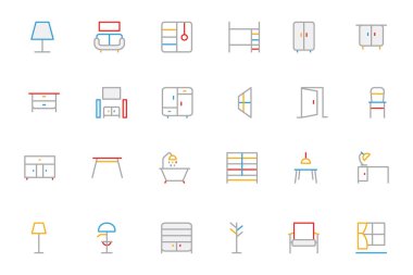 Furniture Colored Outline Vector Icons 2
