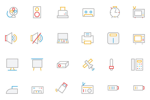 Electronics and Devices Colored Outline Icons 2