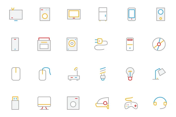 Electronics and Devices Colored Outline Icons 1 — Stock Vector