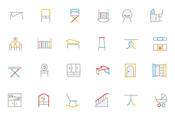 Furniture Colored Outline Vector Icons 4 — Stockový vektor