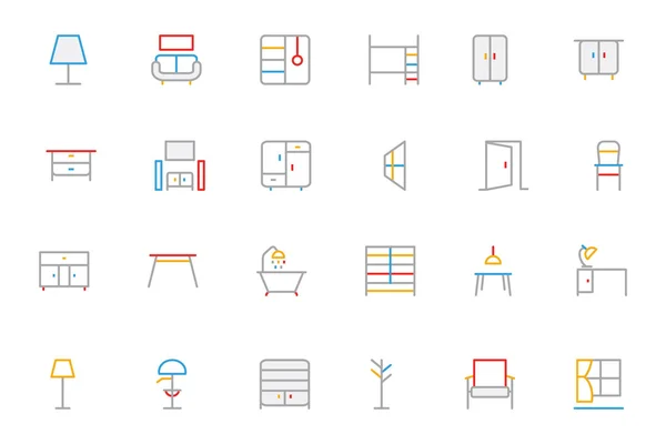 Icônes vectorielles de contour colorées de meubles 2 — Image vectorielle