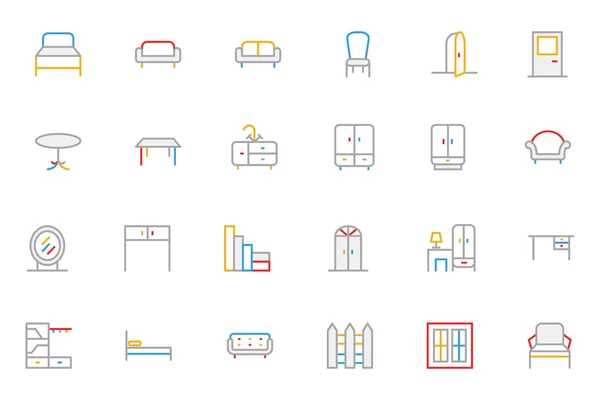 Furniture Colored Outline Vector Icons 1 — Wektor stockowy