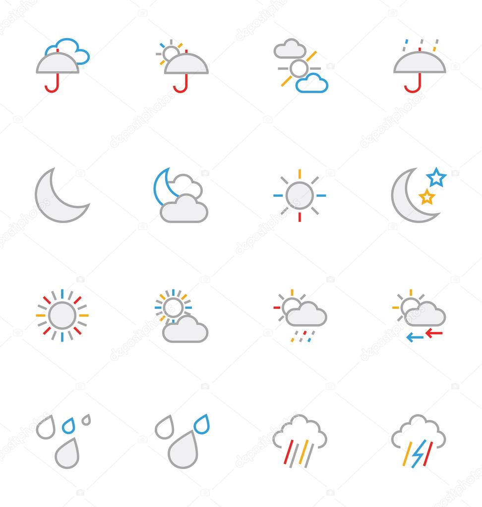 Weather Colored Outline Vector Icons 2
