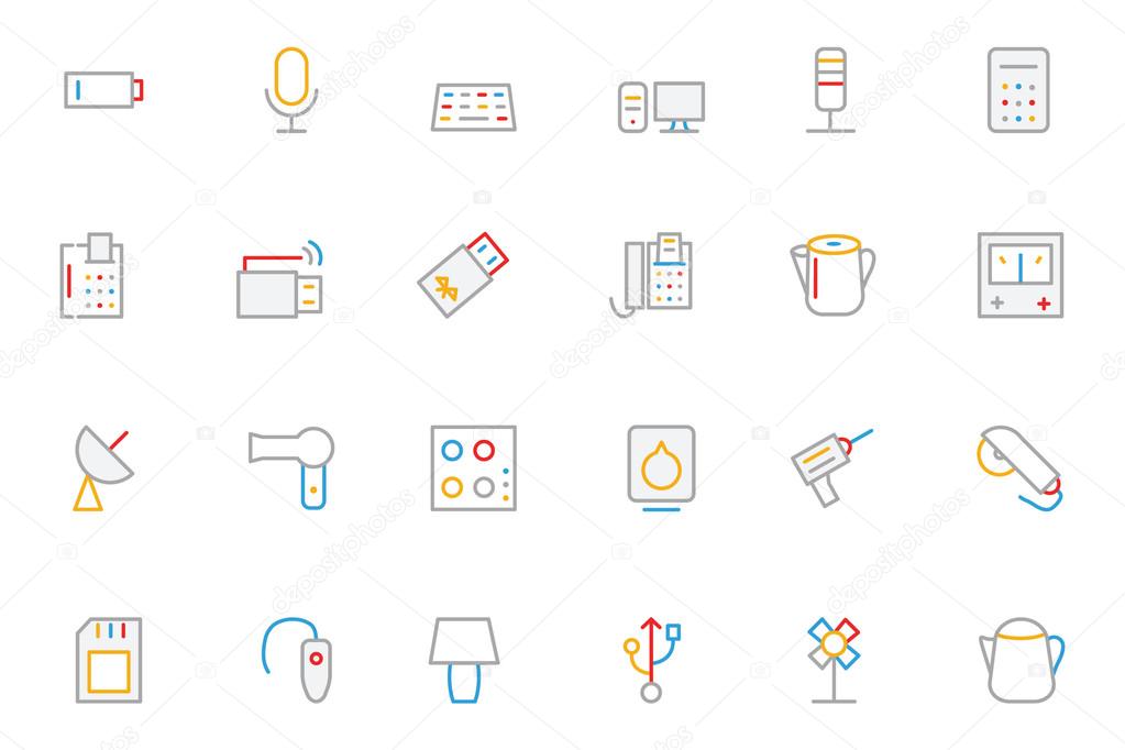 Electronics and Devices Colored Outline Icons 3