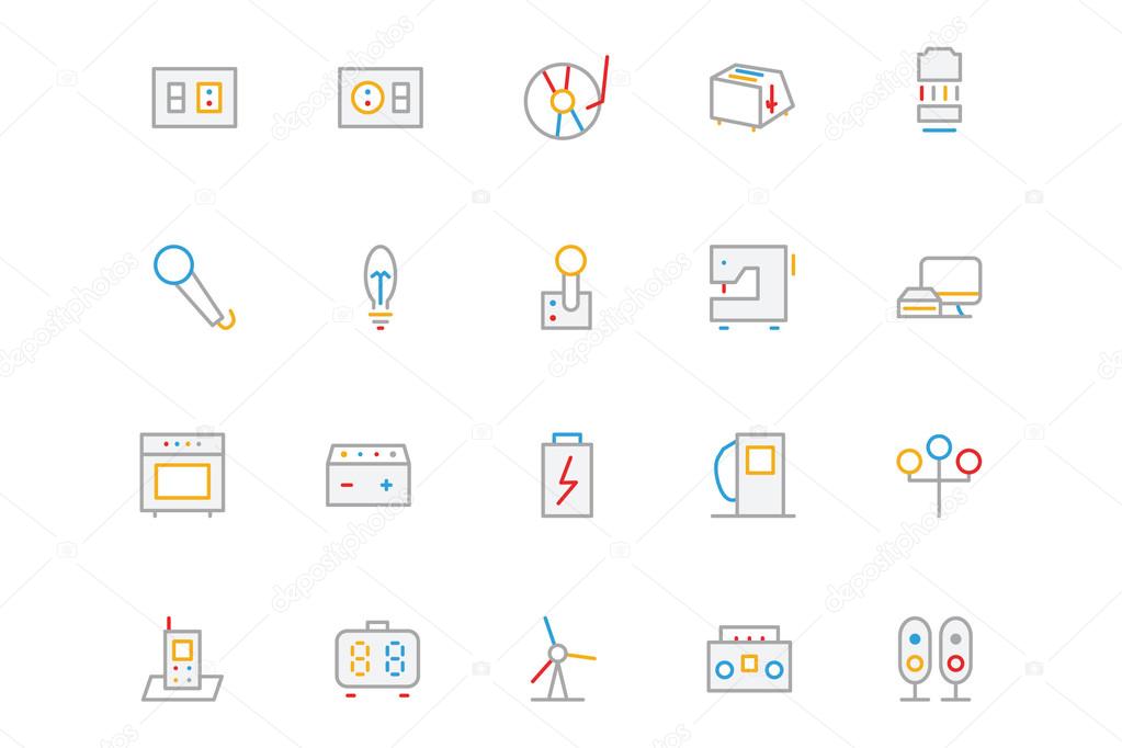 Electronics and Devices Colored Outline Icons 6