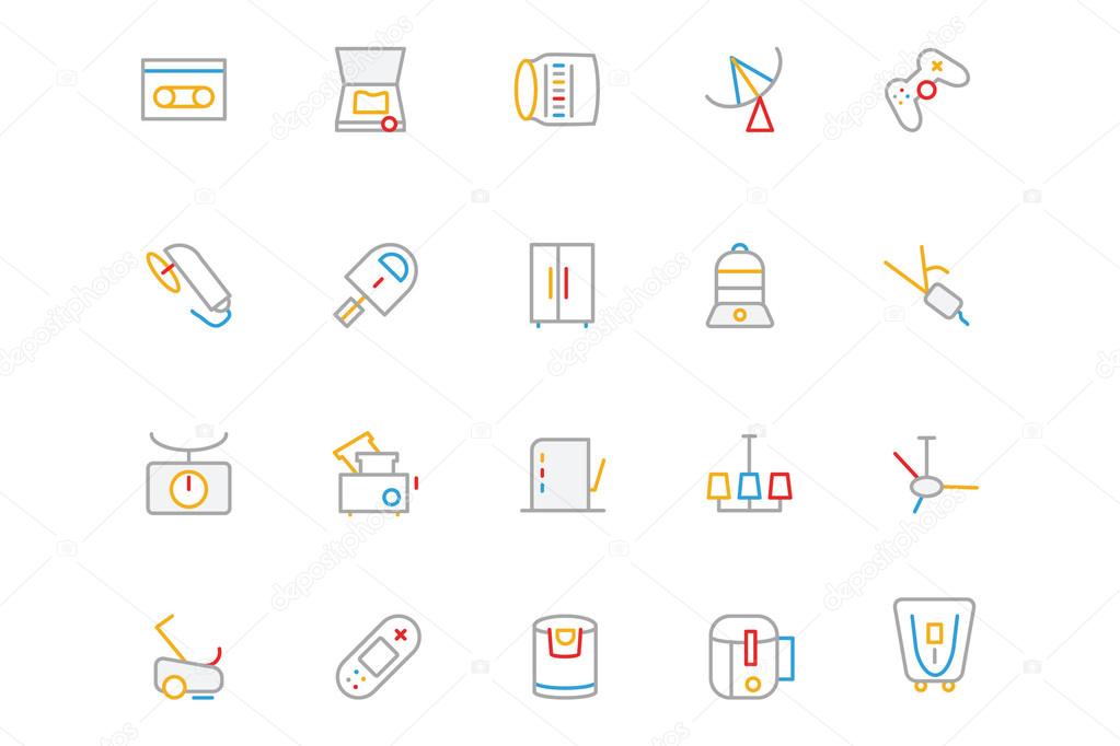 Electronics and Devices Colored Outline Icons 7