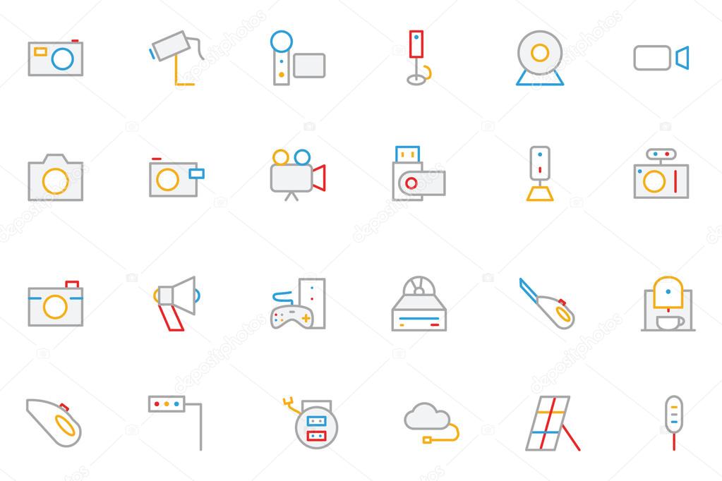 Electronics and Devices Colored Outline Icons 5