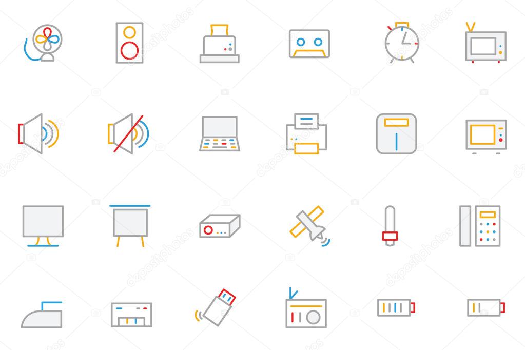 Electronics and Devices Colored Outline Icons 2