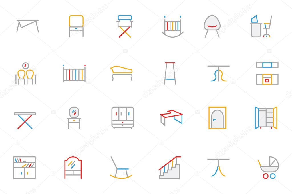 Furniture Colored Outline Vector Icons 4