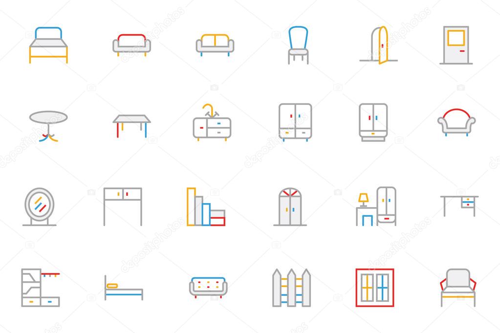 Furniture Colored Outline Vector Icons 1