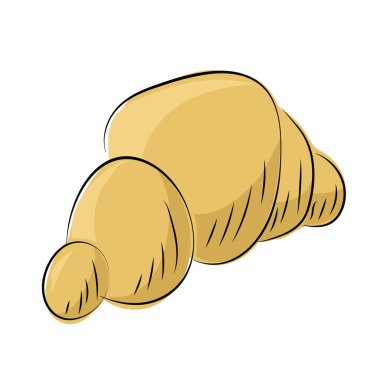 kruvasan el çekilmiş renkli vektör simgesi