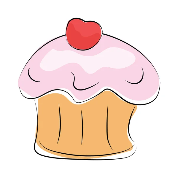 Cupcake Hand Drawn Colored Vector Icon — Stock Vector