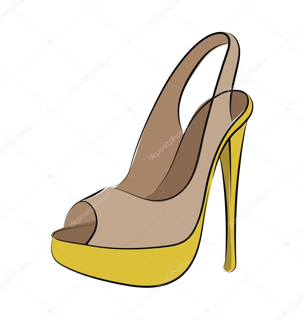 Heel Sandal Hand Drawn Colored Vector Icon