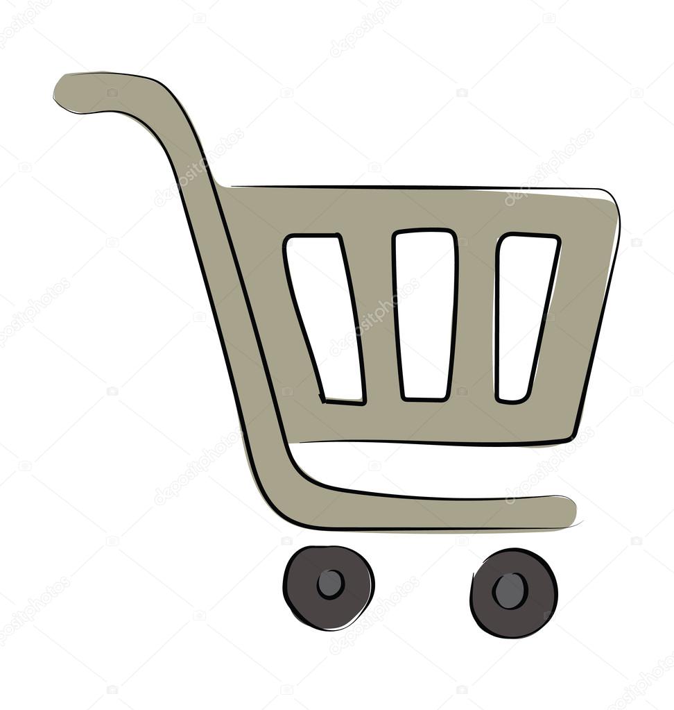 Shopping Trolley Hand Drawn Colored Vector Icon