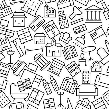 Building and Furniture Hand Drawn Icon Pattern