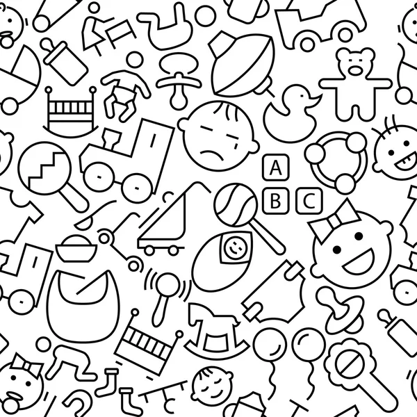 Cute Baby Stuff Hand Drawn Outline Icons Pattern — Stock Vector