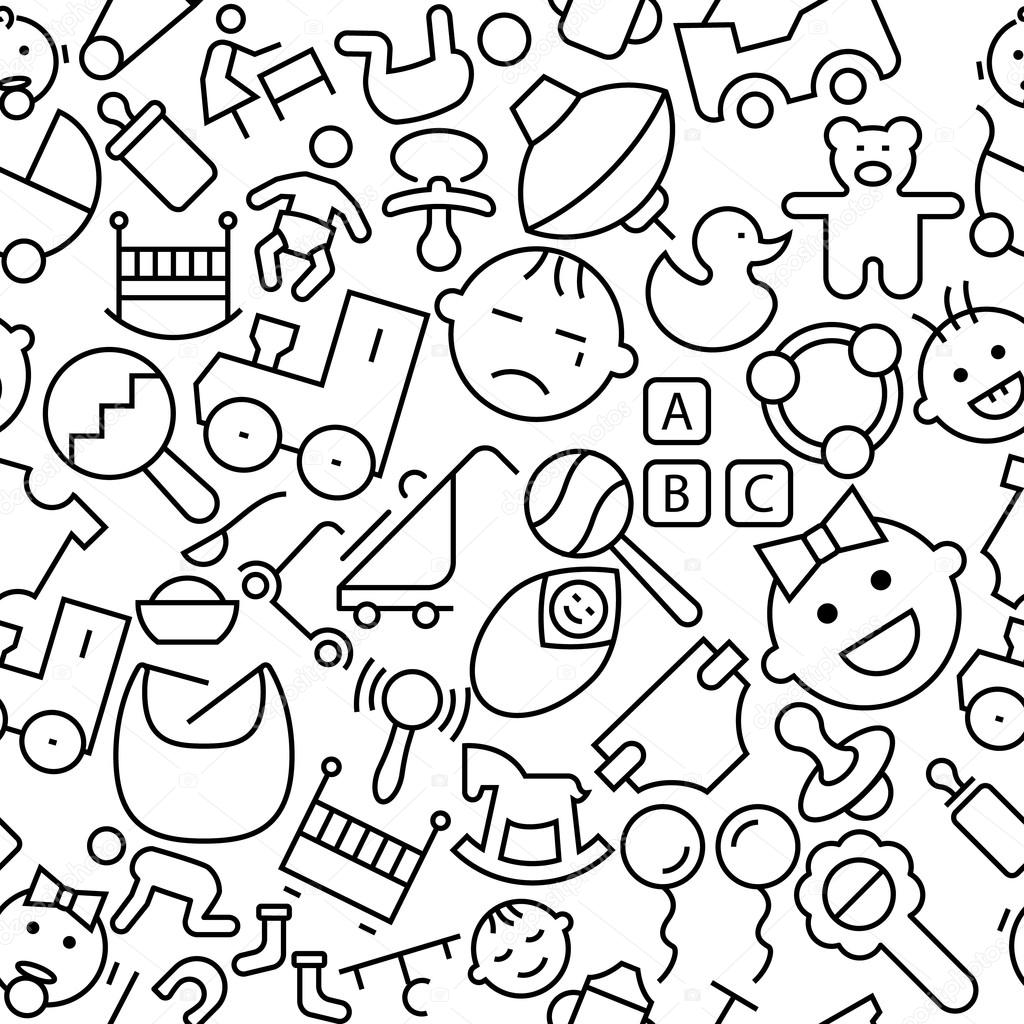 Cute Baby Stuff Hand Drawn Outline Icons Pattern — Stock ...
