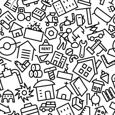 İnşaat el çizilmiş anahat ikonik desen