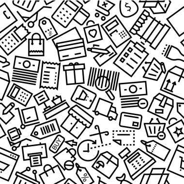 Shopping and Commerce Outline Hand Drawn Icon Pattern clipart