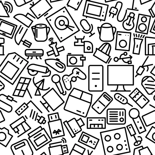 Electronics Seamless Hand Drawn Icon Pattern — Stock Vector