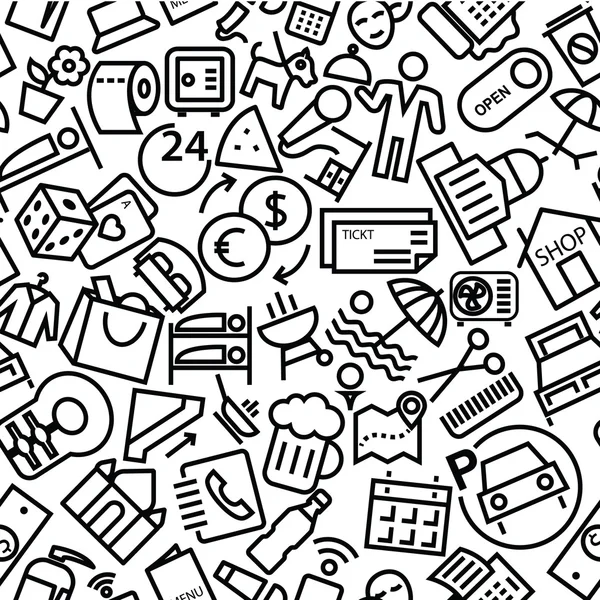 Otel ve Restoran el çizilmiş anahat ikonik desen