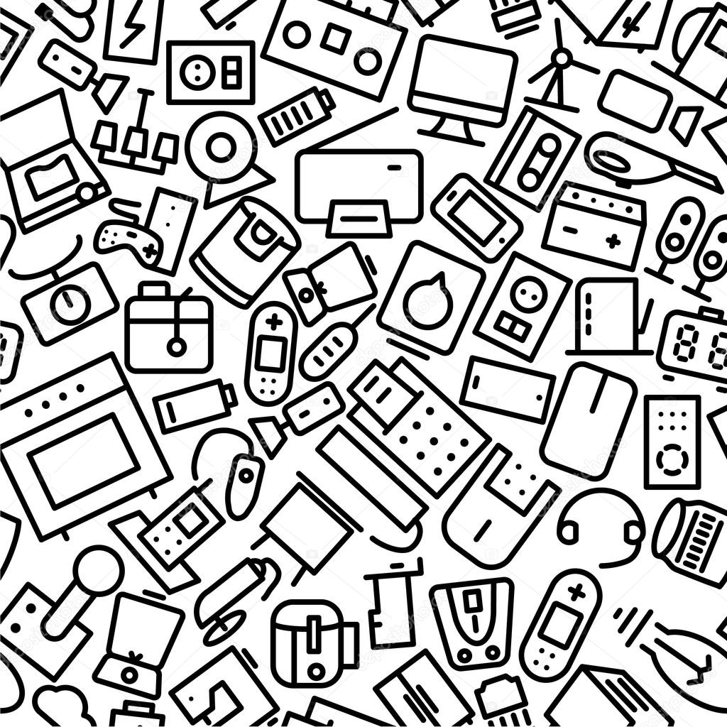Electronics Hand Drawn Outline Icon Pattern