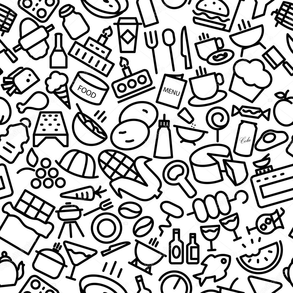 Food and Drinks Seamless Sketchy Icon Pattern Illustration
