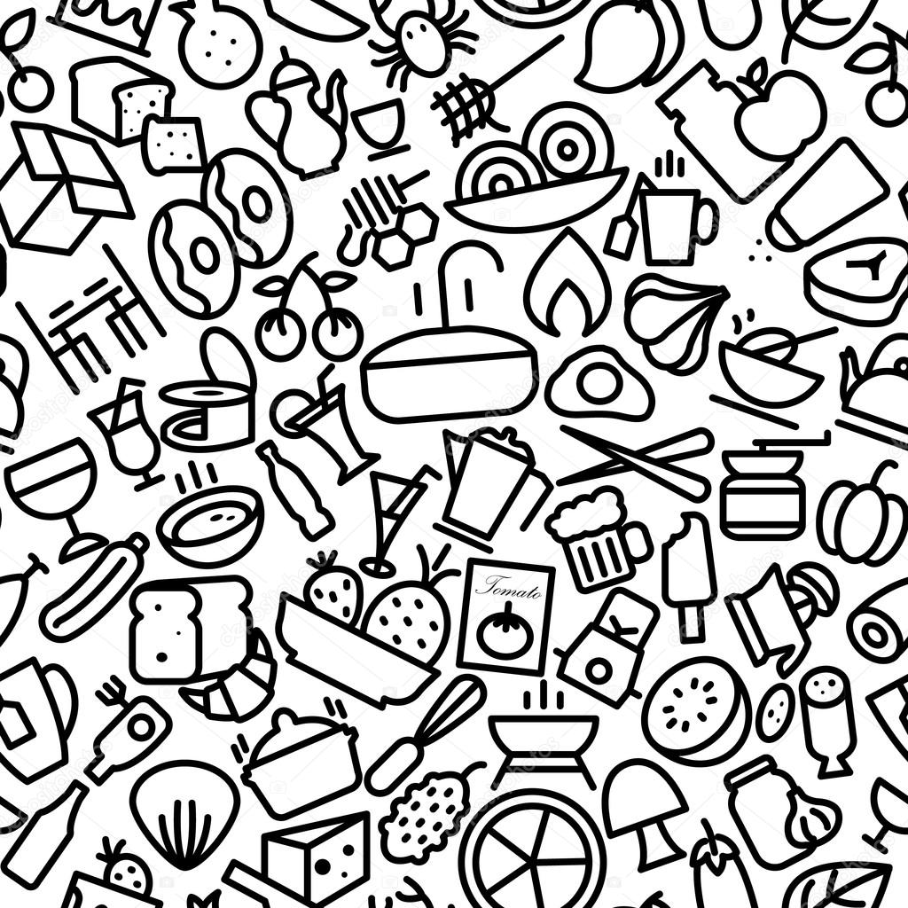 Food and Drinks Hand Drawn Icon Pattern