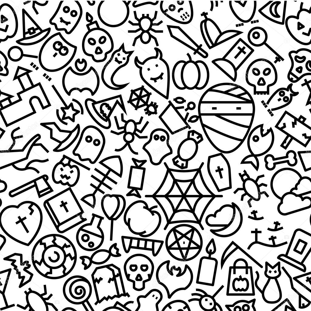 Halloween Seamless Hand Drawn Outline Icon Pattern