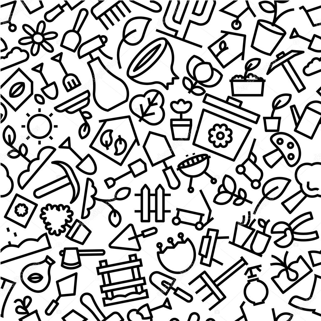 Gardening Seamless Hand Drawn Outline Icon Pattern