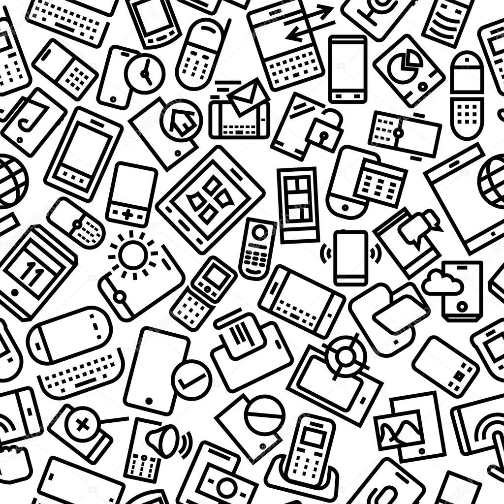 Mobile and Gadgets Seamless Outline Pattern Background