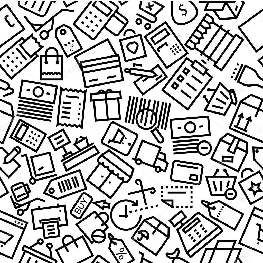 Shopping and Commerce Outline Hand Drawn Icon Pattern