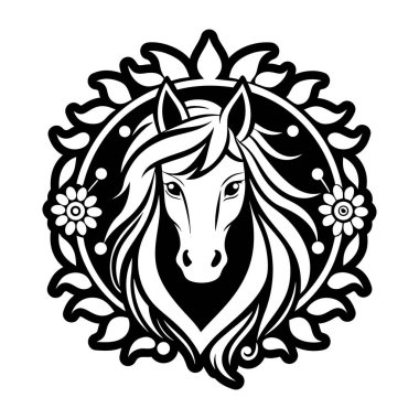 A solid style icon showing a horse face