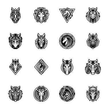 vector set of black and white wolf logo