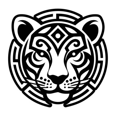 black and white tattoo illustration of an american indian lion