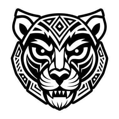 Kabile tarzında siyah kaplan suratı. kabile vektörü.